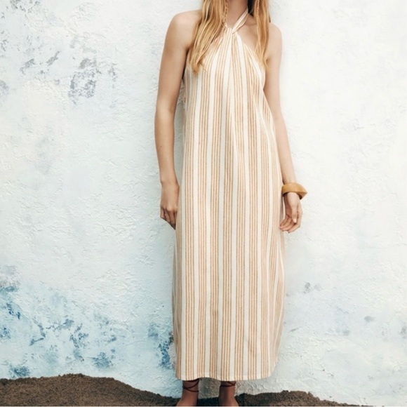 Zara Dresses & Skirts - Zara Elegant Cream and Tan Maxi Dress